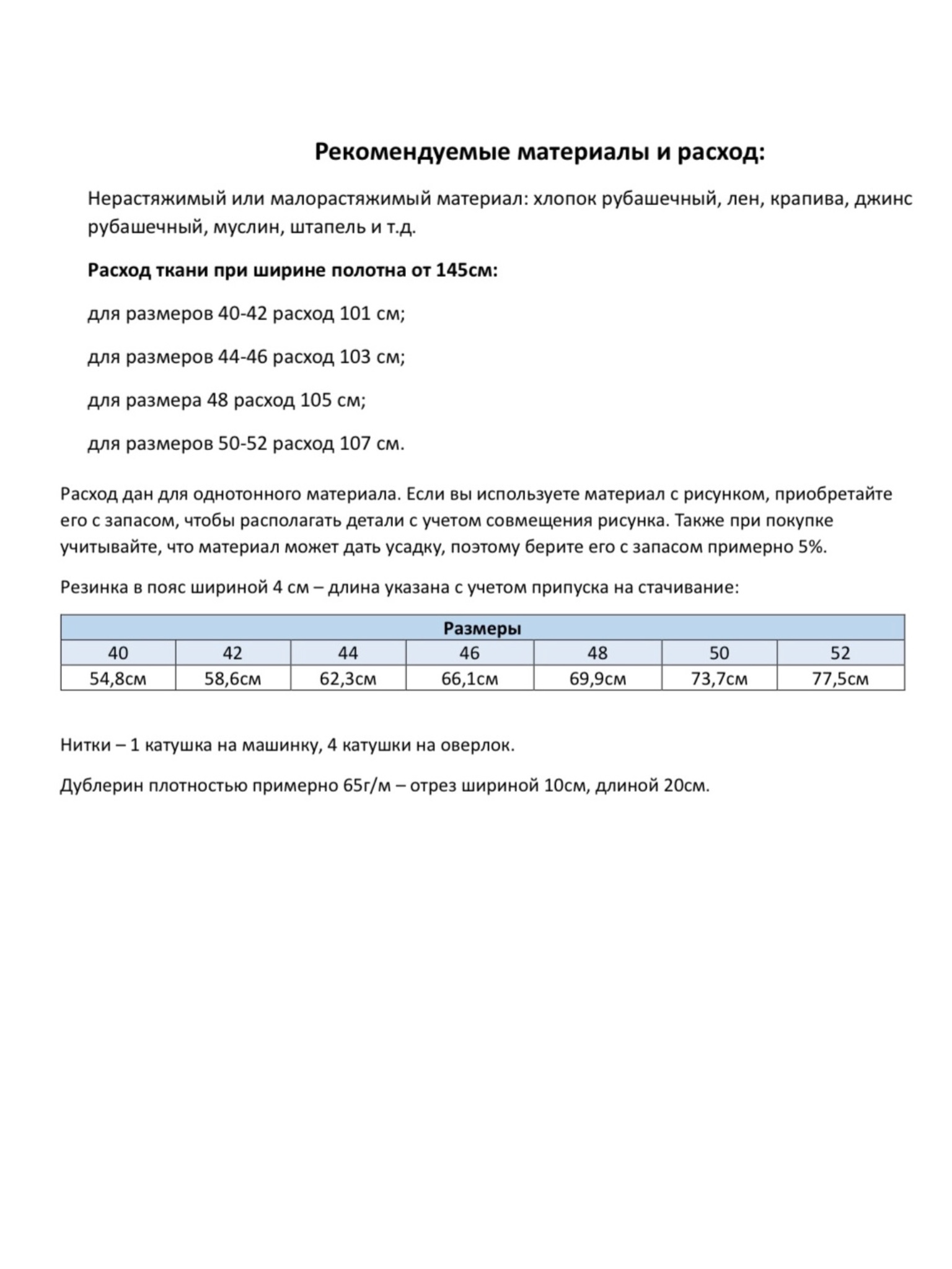 Материалы и расход